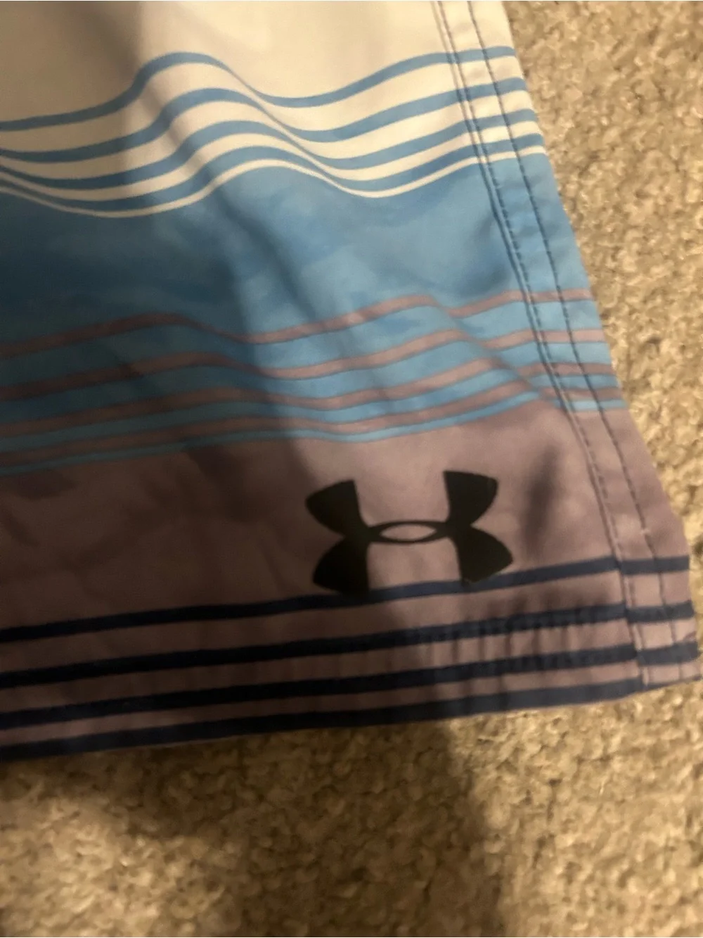 Under Armour Blue, Navy and Cream Striped Swim Board Shorts